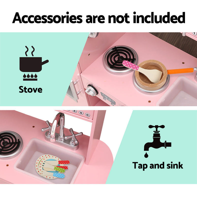 Keezi Kids Kitchen Set Pretend Play Food Sets Childrens Utensils Wooden Toy Pink - Sale Now