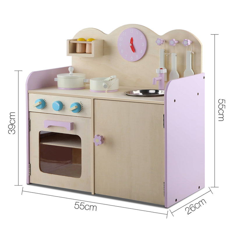 Keezi Kids Wooden Kitchen Play Set - Natural & Pink - Sale Now