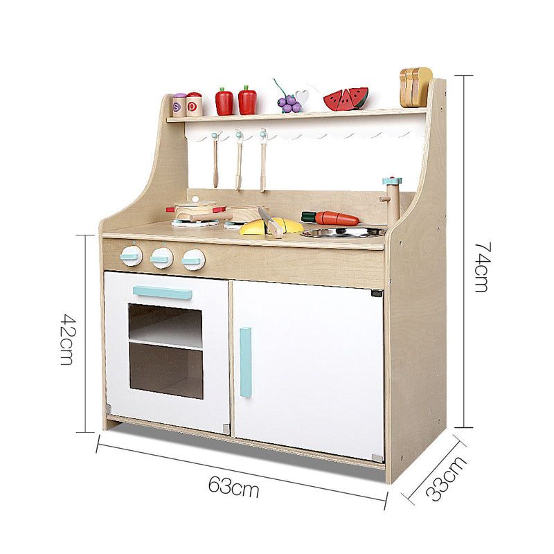Keezi Kids Wooden Kitchen Play Set - Natural & White - Sale Now