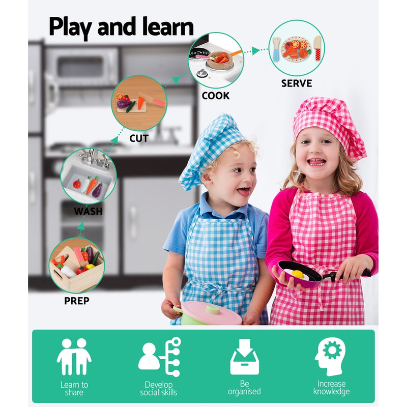 Keezi Kids Kitchen Set Pretend Play Food Sets Childrens Utensils Toys Black - Sale Now