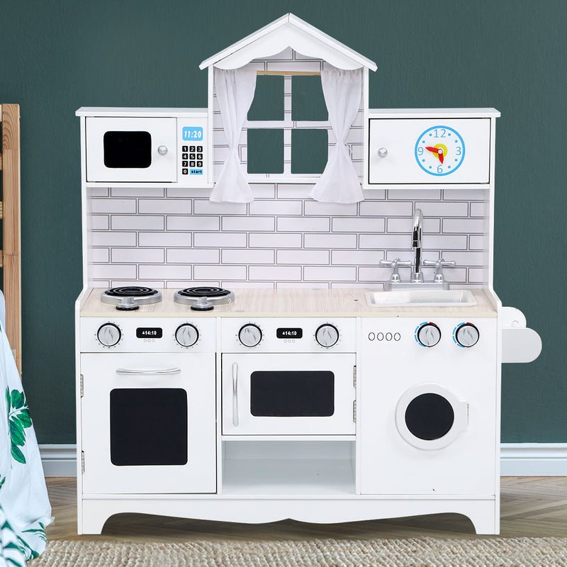 Keezi Kids Kitchen Set Pretend Play Food Sets Childrens Utensils Toys White - Sale Now