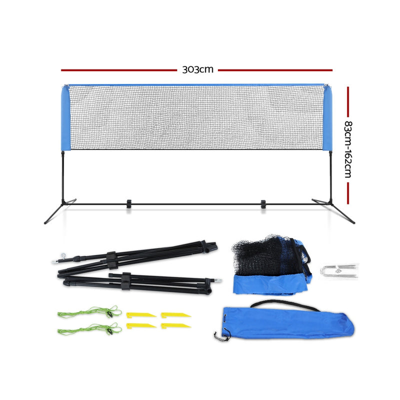 Everfit Portable Sports Net Stand Badminton Volleyball Tennis Soccer 3m 3ft Blue - Sale Now