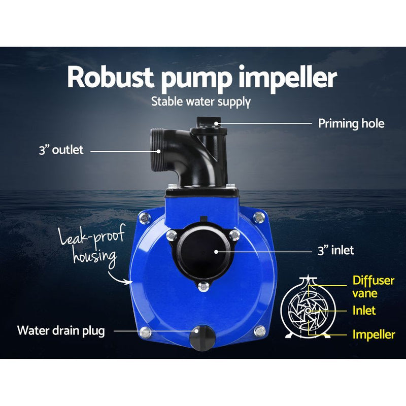 Giantz 8HP 3" Petrol Water Pump Garden Irrigation Transfer Blue - Sale Now