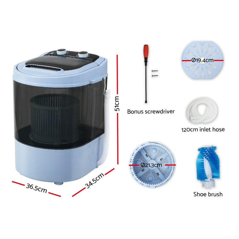 Devanti 3KG Mini Portable Washing Machine Shoes Wash Top Load Spin Camp Caravan - Sale Now