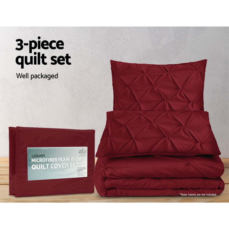 Giselle Luxury Classic Bed Duvet Doona Quilt Cover Set Hotel King Burgundy Red - Sale Now
