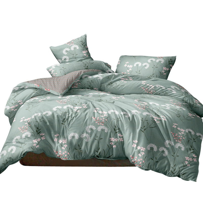 Giselle Bedding Quilt Cover Set Queen Bed Doona Duvet Reversible Sets Flower Pattern Green