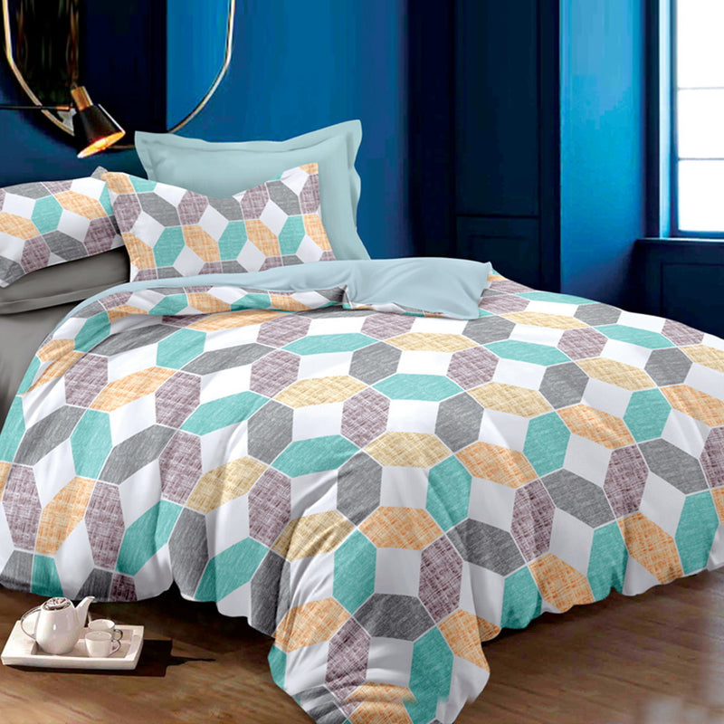 Giselle Bedding Quilt Cover Set Queen Bed Doona Duvet Reversible Sets Geometry Pattern - Sale Now