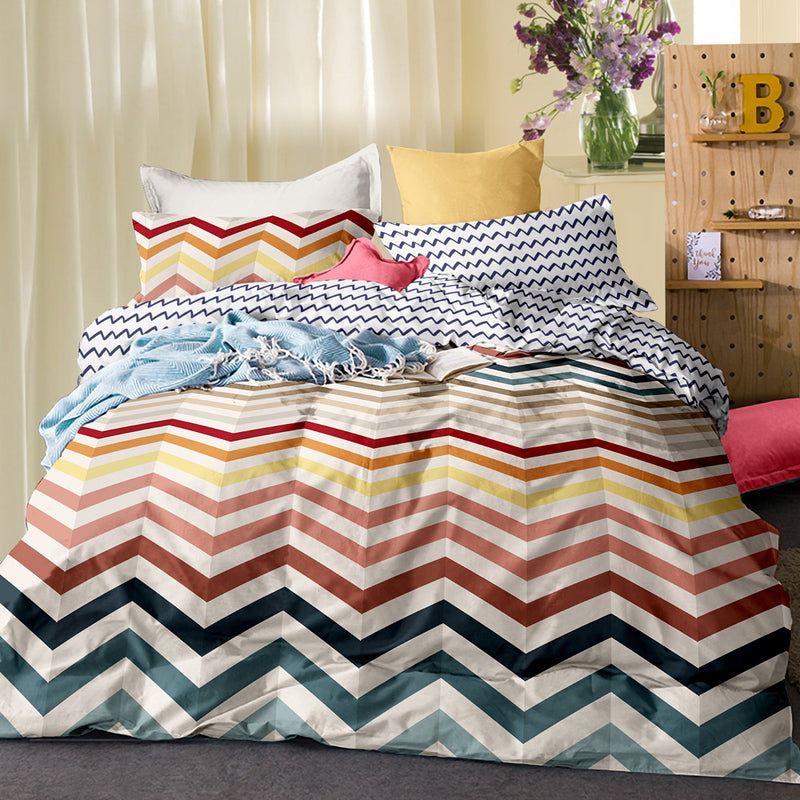 Giselle Bedding Quilt Cover Set Queen Bed Doona Duvet Reversible Sets Wave Pattern Colourful - Sale Now