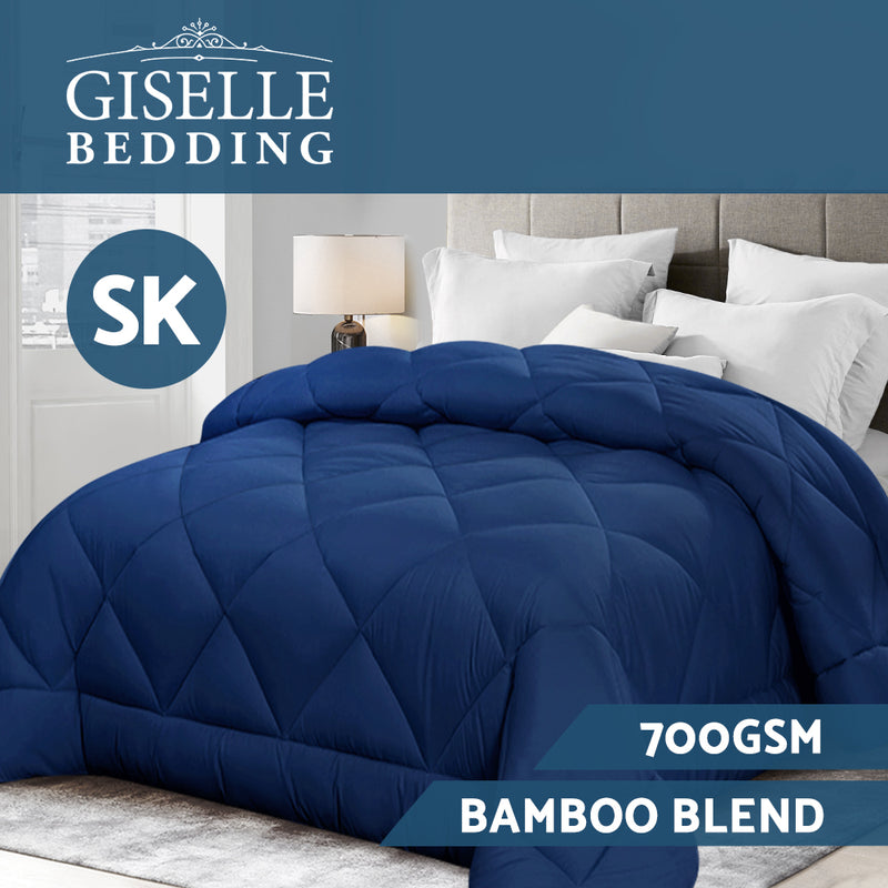 Giselle Bamboo Microfibre Microfiber Quilt 700GSM SK Duvet All Season Warm Blue - Sale Now