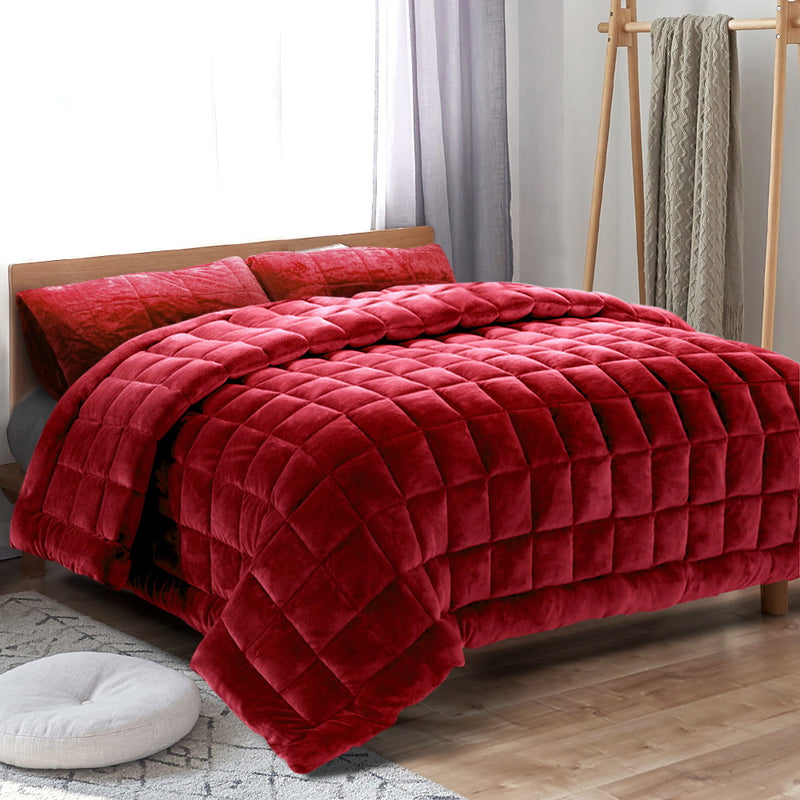 Giselle Bedding Faux Mink Quilt Comforter Winter Throw Blanket Burgundy King - Sale Now