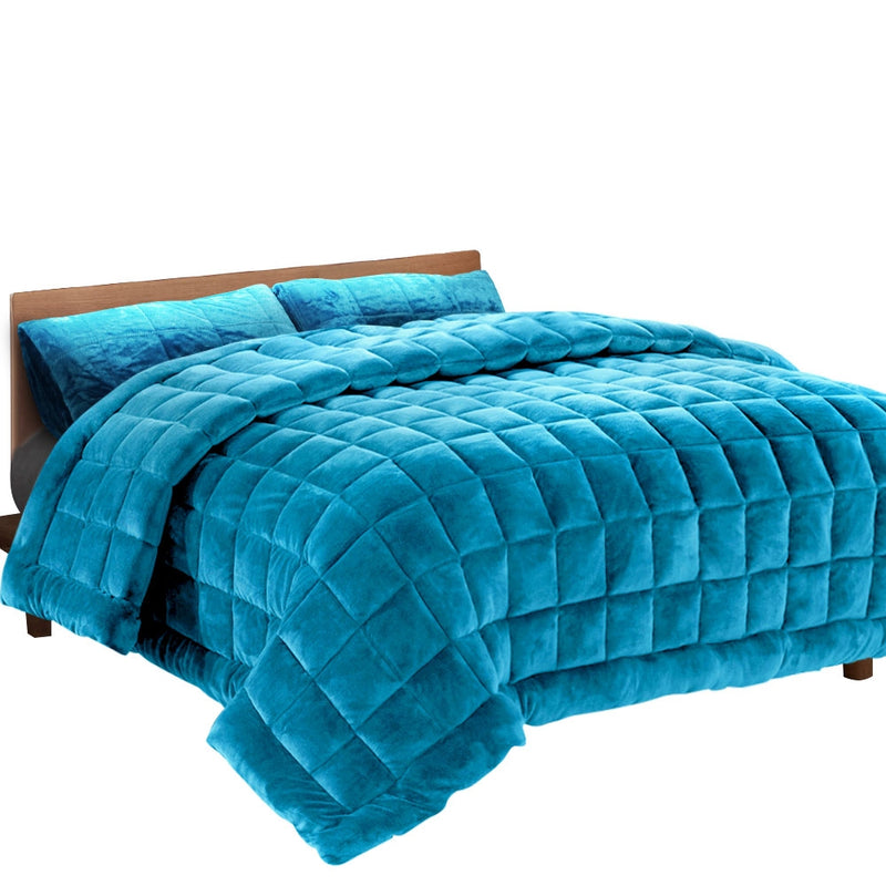 Giselle Bedding Faux Mink Quilt Comforter Winter Weighted Throw Blanket Teal King