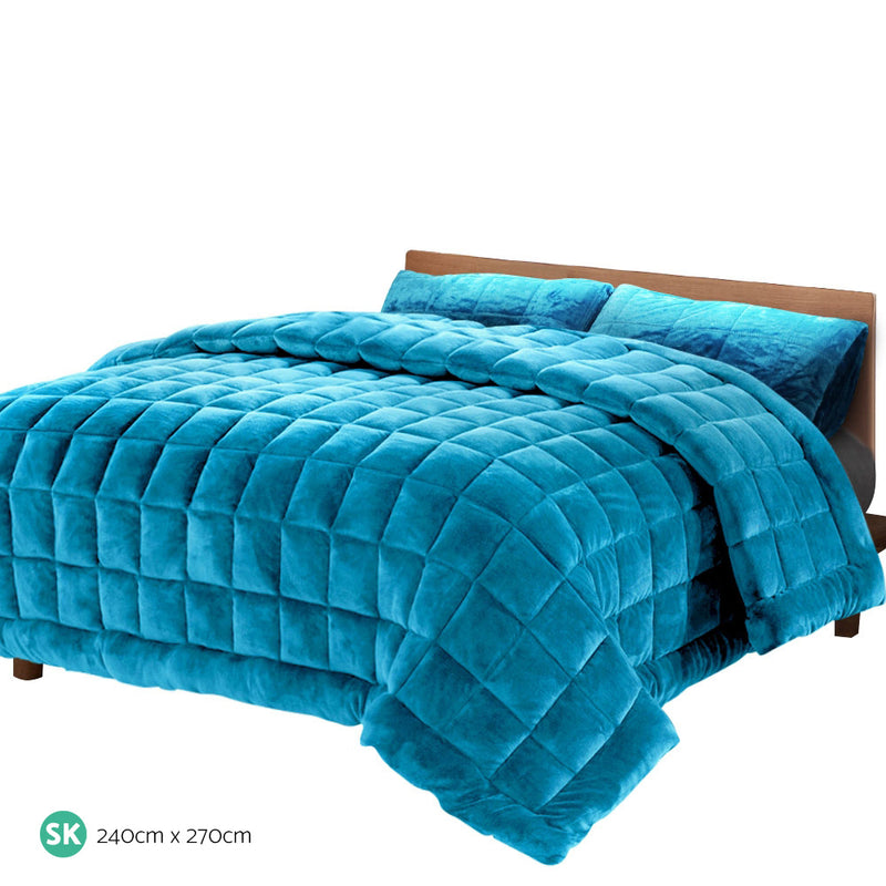 Giselle Bedding Faux Mink Quilt Comforter Winter Weight Throw Blanket Teal Super King - Sale Now