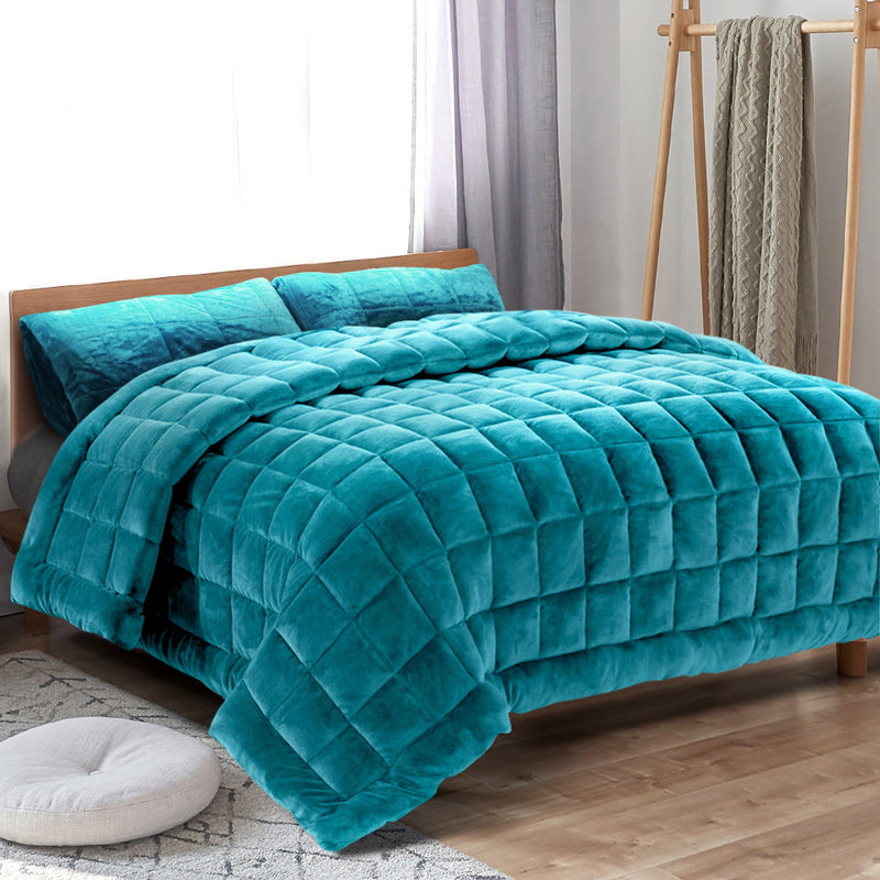 Giselle Bedding Faux Mink Quilt Comforter Winter Weight Throw Blanket Teal Super King - Sale Now
