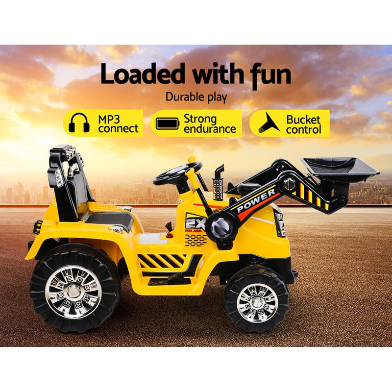 Rigo Kids Ride On Bulldozer Digger Electric Car Yellow - Sale Now