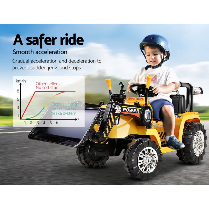 Rigo Kids Ride On Bulldozer Digger Electric Car Yellow - Sale Now