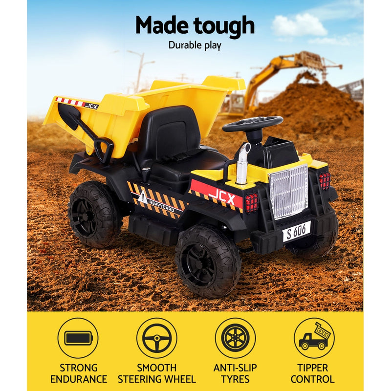 Rigo Kids Ride On Car Dumptruck 12V Electric Bulldozer Toys Cars Battery Yellow - Sale Now