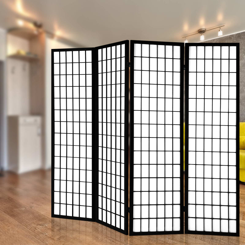Artiss 4 Panel Wooden Room Divider - Black - Sale Now