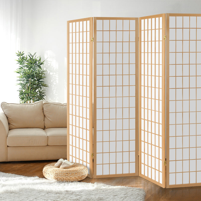 Artiss 4 Panel Wooden Room Divider - Natural - Sale Now