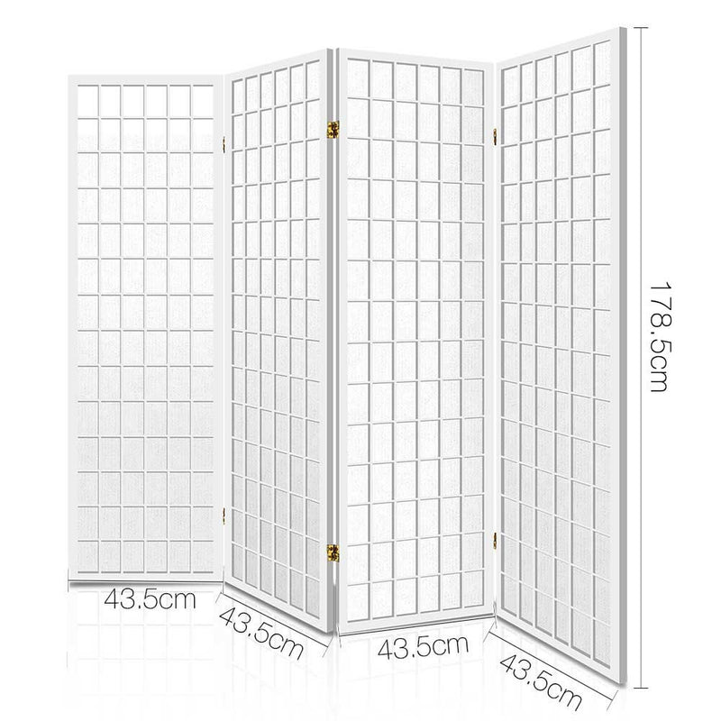 Artiss 4 Panel Wooden Room Divider - White - Sale Now