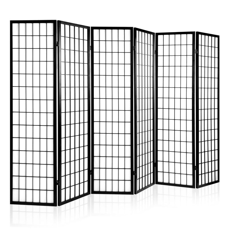 Artiss 6 Panel Room Divider Privacy Screen Foldable Pine Wood Stand Black