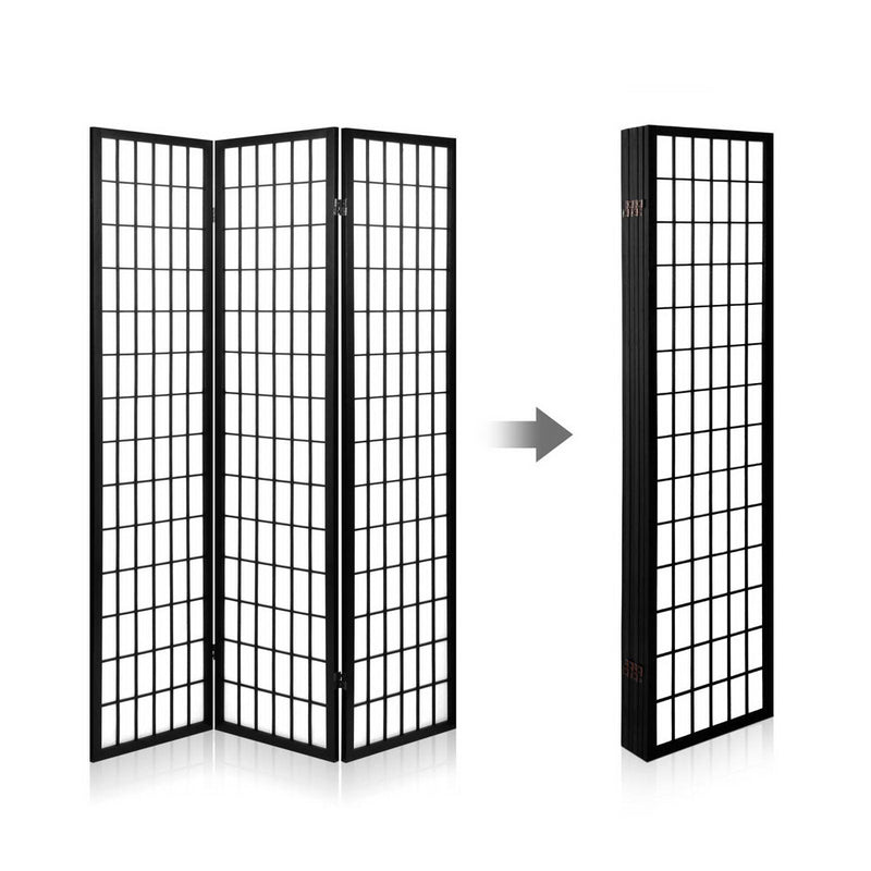 Artiss 6 Panel Room Divider Privacy Screen Foldable Pine Wood Stand Black - Sale Now