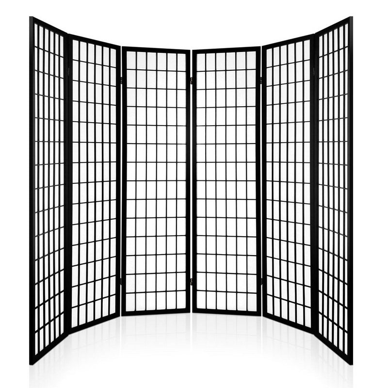 Artiss 6 Panel Room Divider Privacy Screen Foldable Pine Wood Stand Black - Sale Now