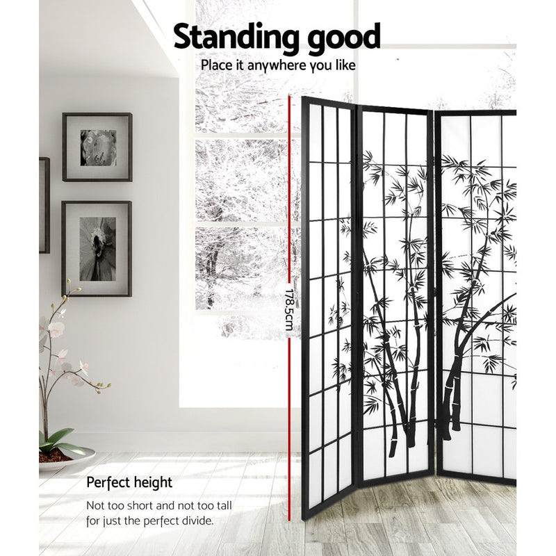 Artiss 3 Panel Room Divider Screen Privacy Dividers Pine Wood Stand Shoji Bamboo Black White - Sale Now