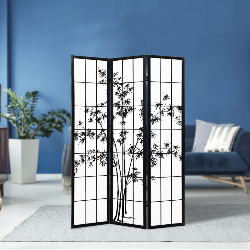 Artiss 3 Panel Room Divider Screen Privacy Dividers Pine Wood Stand Shoji Bamboo Black White - Sale Now