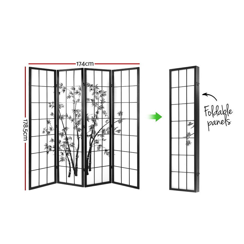 Artiss 4 Panel Room Divider Screen Privacy Dividers Pine Wood Stand Shoji Bamboo Black White - Sale Now