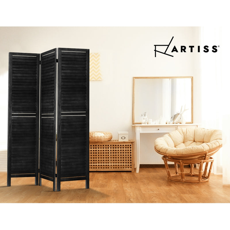 Artiss 3 Panel Room Divider Screen Privacy Wood Dividers Timber Stand Black - Sale Now
