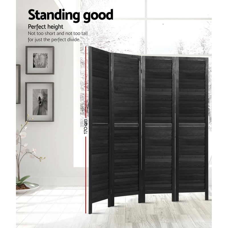 Artiss 4 Panel Room Divider Screen Privacy Wood Dividers Timber Stand Black - Sale Now