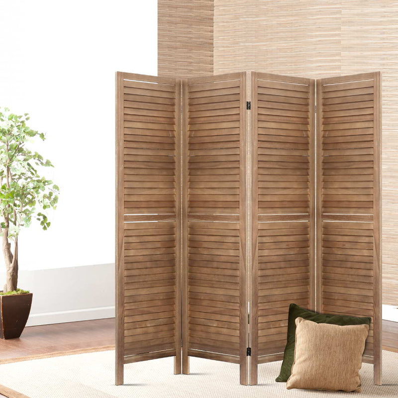 Artiss Room Divider Privacy Screen Foldable Partition Stand 4 Panel Brown - Sale Now