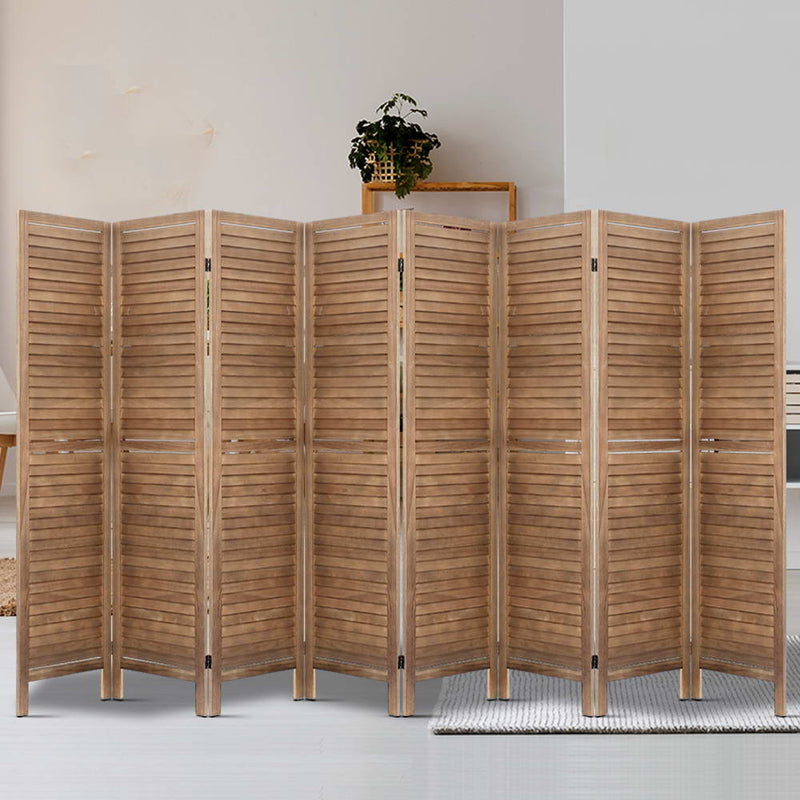 Artiss Room Divider Screen 8 Panel Privacy Wood Dividers Stand Bed Timber Brown - Sale Now