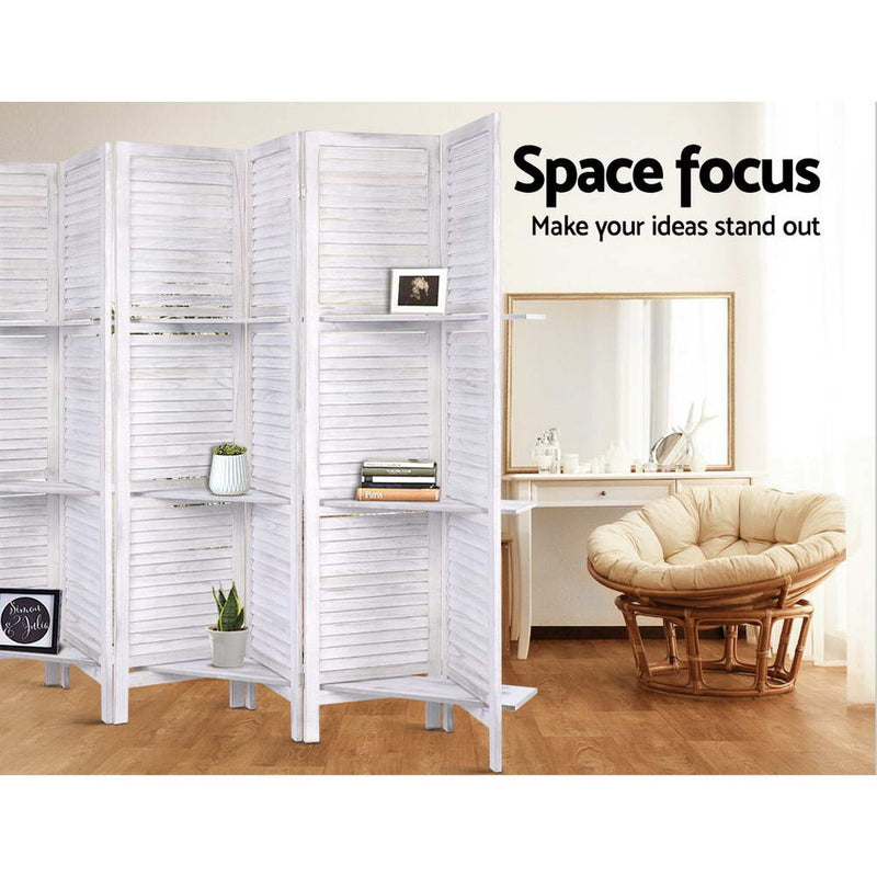 Artiss Room Divider Screen 8 Panel Privacy Foldable Dividers Timber Stand Shelf - Sale Now