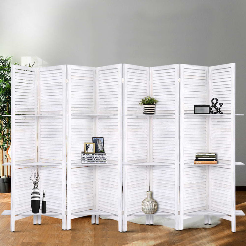 Artiss Room Divider Screen 8 Panel Privacy Foldable Dividers Timber Stand Shelf - Sale Now