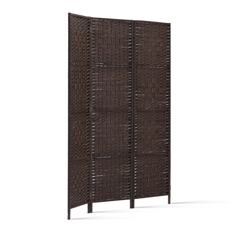 Artiss 3 Panel Room Divider Privacy Screen Rattan Woven Wood Stand Brown - Sale Now