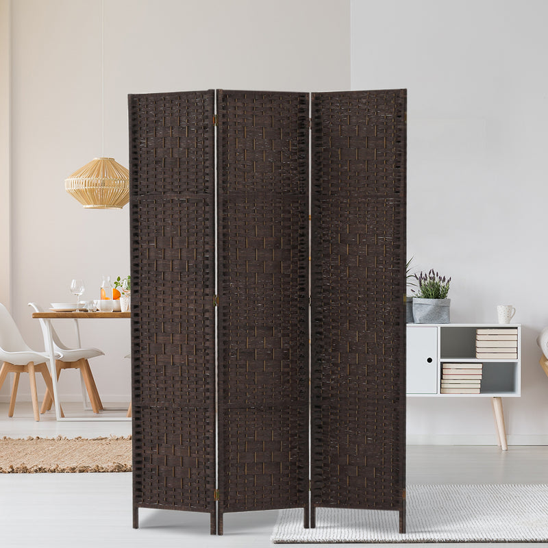 Artiss 3 Panel Room Divider Privacy Screen Rattan Woven Wood Stand Brown - Sale Now