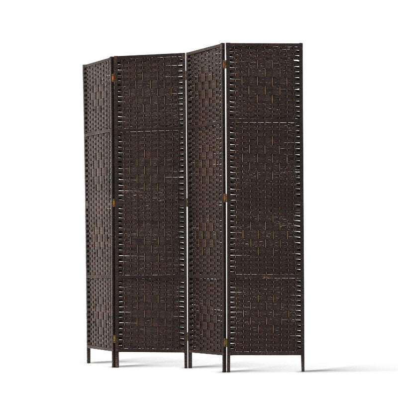 Artiss 4 Panel Room Divider Privacy Screen Rattan Woven Wood Stand Brown - Sale Now