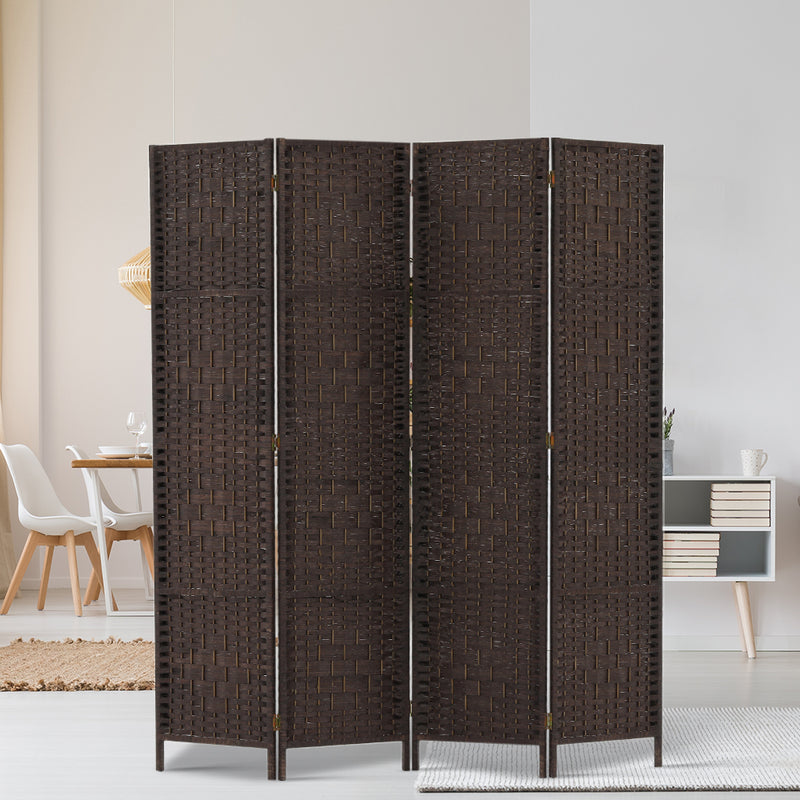 Artiss 4 Panel Room Divider Privacy Screen Rattan Woven Wood Stand Brown - Sale Now