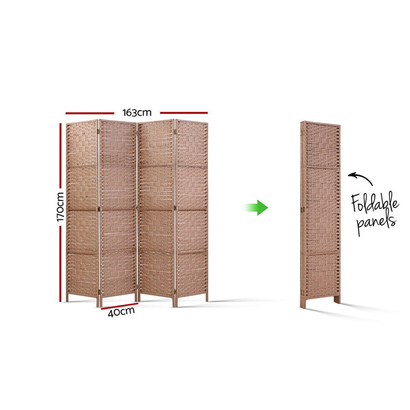 Artiss 4 Panel Room Divider Screen Privacy Rattan Timber Foldable Dividers Stand Hand Woven - Sale Now