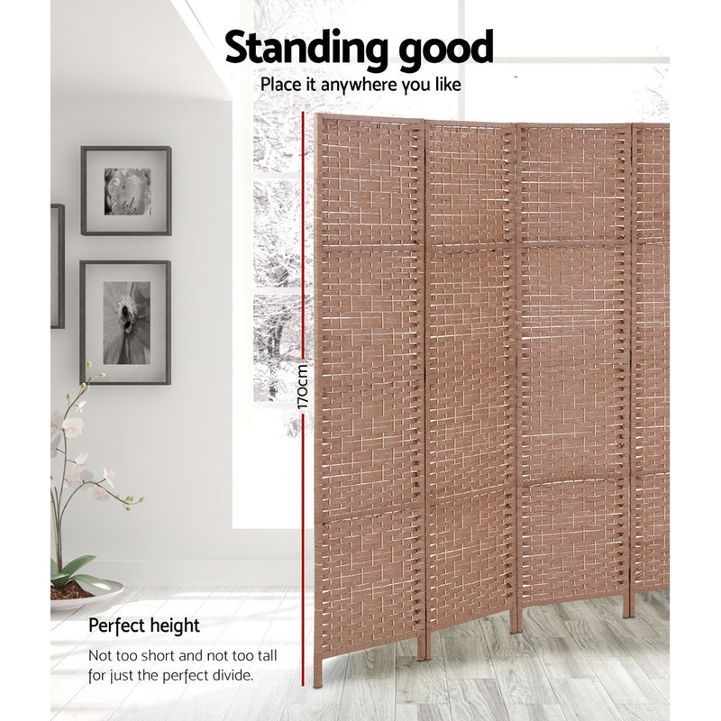 Artiss 4 Panel Room Divider Screen Privacy Rattan Timber Foldable Dividers Stand Hand Woven - Sale Now