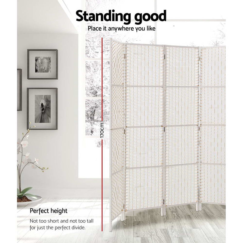 Artiss 6 Panel Room Divider Privacy Screen Rattan Timber Fold Woven Stand White - Sale Now