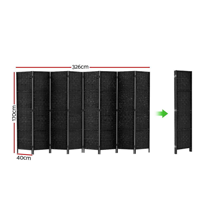 Artiss Room Divider 8 Panel Dividers Privacy Screen Rattan Wooden Stand Black - Sale Now