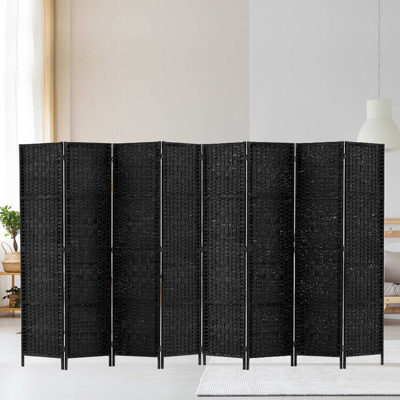 Artiss Room Divider 8 Panel Dividers Privacy Screen Rattan Wooden Stand Black - Sale Now
