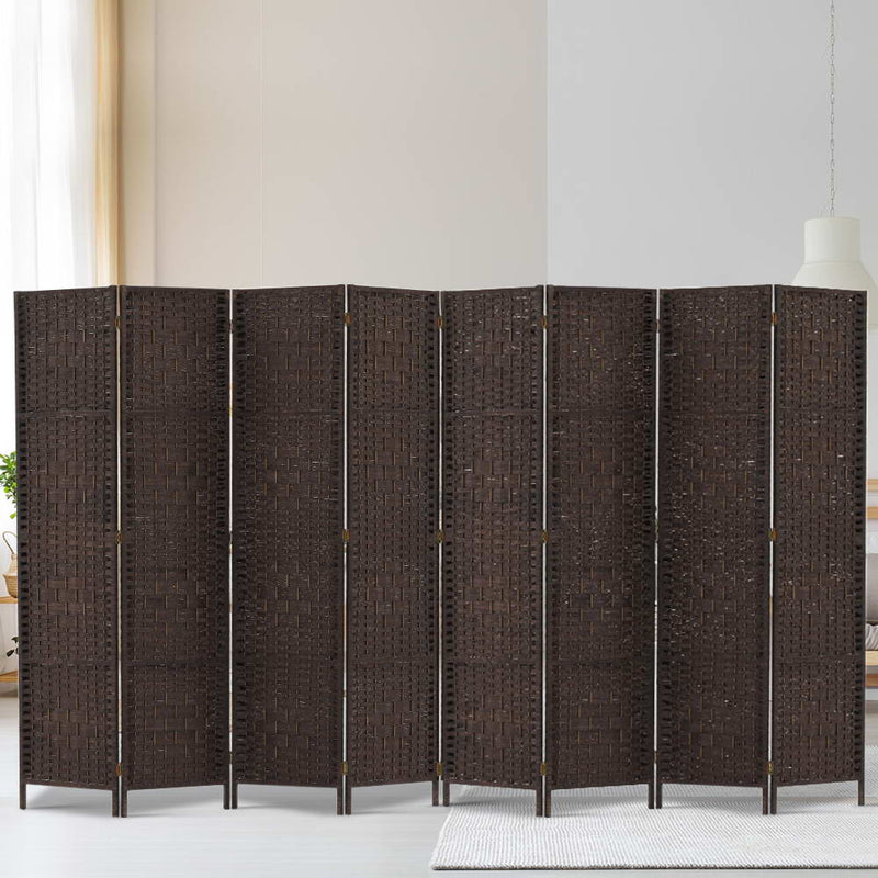 Artiss Room Divider 8 Panel Dividers Privacy Screen Rattan Wooden Stand Brown - Sale Now