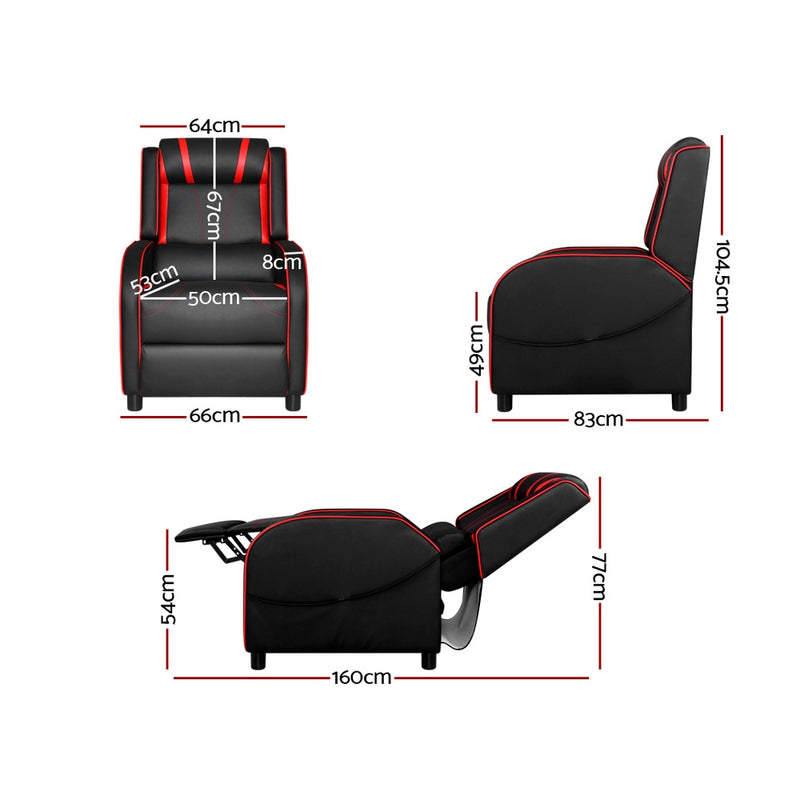 Artiss Recliner Chair Gaming Racing Armchair Lounge Sofa Chairs Leather Black - Sale Now