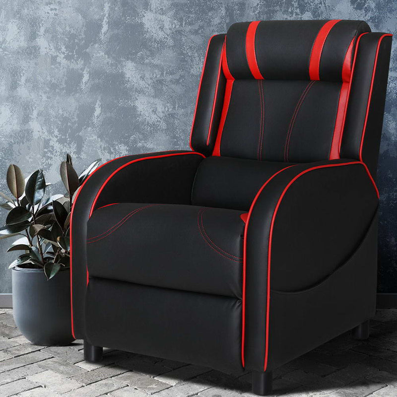 Artiss Recliner Chair Gaming Racing Armchair Lounge Sofa Chairs Leather Black - Sale Now