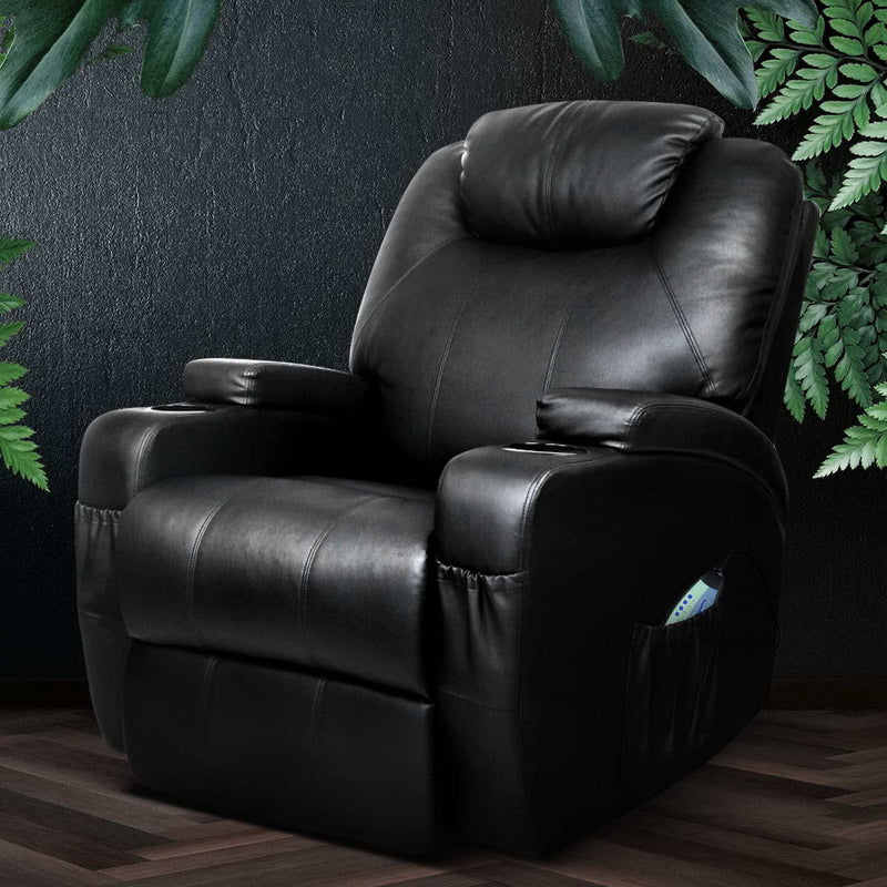 Artiss Recliner Chair Electric Massage Chairs Heated Lounge Swivel Sofa Leather - Sale Now
