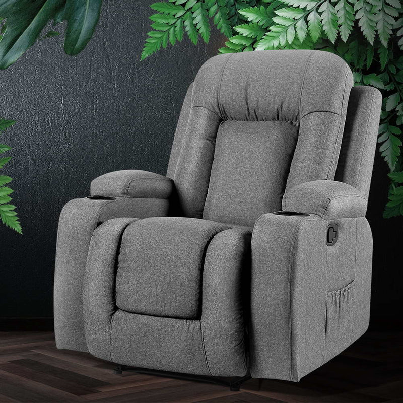 Artiss Recliner Chair Electric Massage Chair Fabric Lounge Sofa Heated Grey - Sale Now