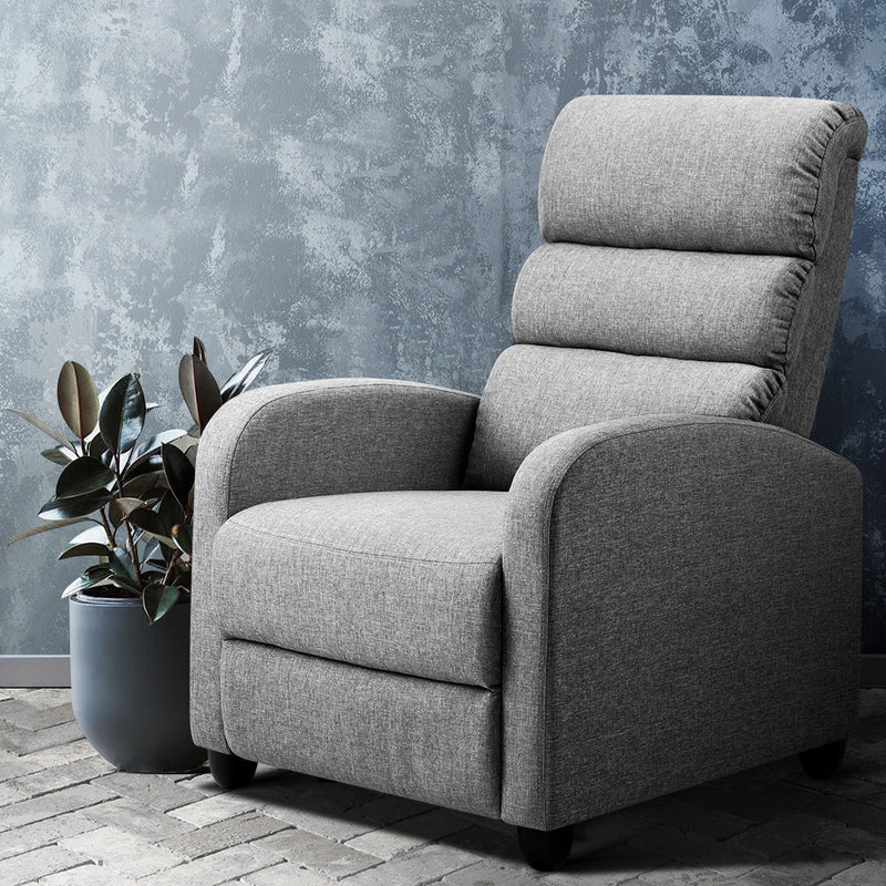 Artiss Luxury Recliner Chair Chairs Lounge Armchair Sofa Fabric Cover Grey - Sale Now